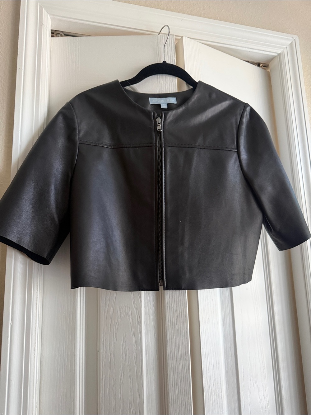 NWOT Leather Cropped Half Sleeve Zip Jacket  - Black
